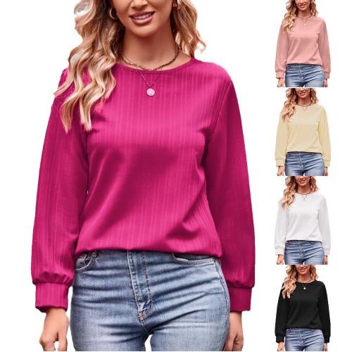 Polyester Women Long Sleeve T-shirt autumn and winter design & loose Solid PC