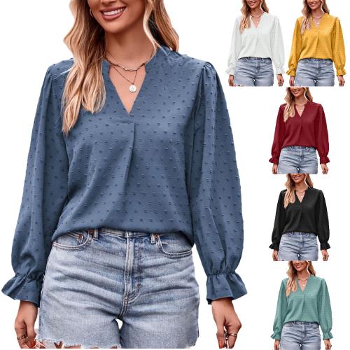 Polyester Women Long Sleeve Shirt slimming & loose & breathable Solid PC