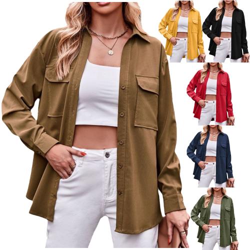 Polyester Women Long Sleeve Shirt & loose & thermal Solid PC