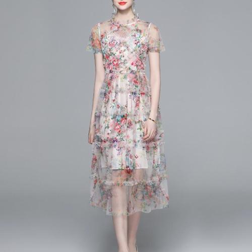 Gauze Waist-controlled One-piece Dress PC