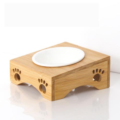 Wooden & Porcelain easy cleaning Pet Bowl Set