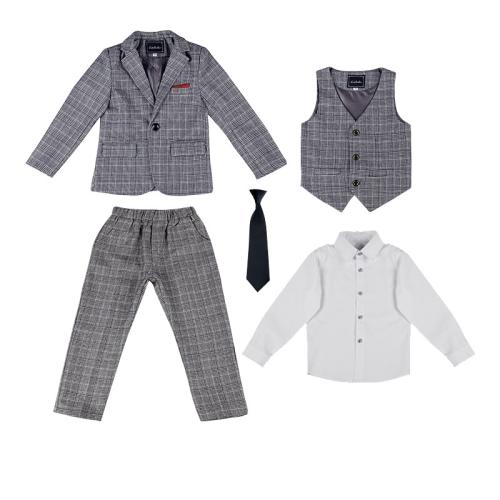 Viskose & Polyester & Baumwolle Junge Freizeit Anzug, Plaid, Grau,  Festgelegt