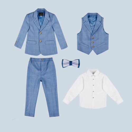 Viskose & Polyester & Baumwolle Junge Freizeit Anzug, Plaid, Blau,  Festgelegt