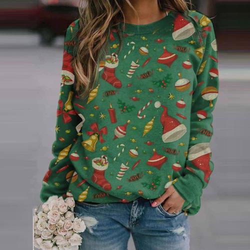 Polyester Plus Size Women Sweatshirts christmas design & loose printed PC