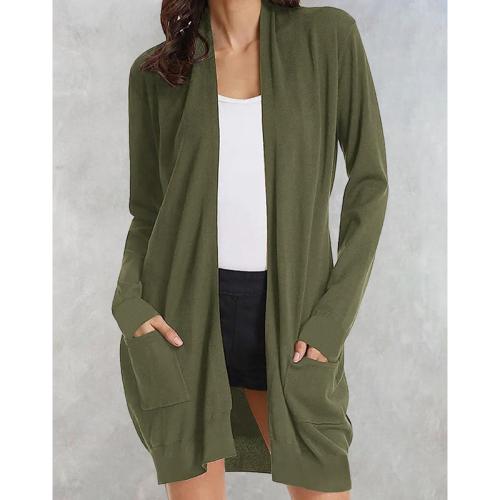 Spandex Slim & Plus Size Women Long Cardigan Solid green PC