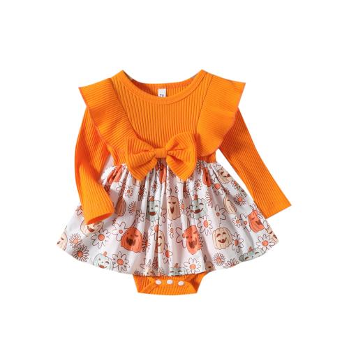 Cotton Crawling Baby Suit Halloween Design printed Others reddish orange PC