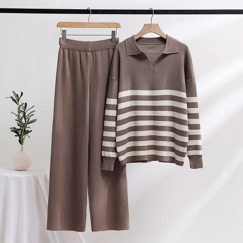 Cotton Women Casual Set two piece & loose Long Trousers & top striped : Set
