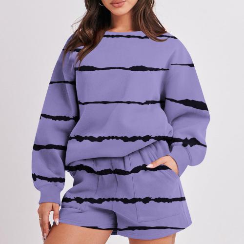 Poliéster Conjunto casual de las mujeres, Camisa de entrenamiento & corto, a rayas, más colores para elegir, Conjunto