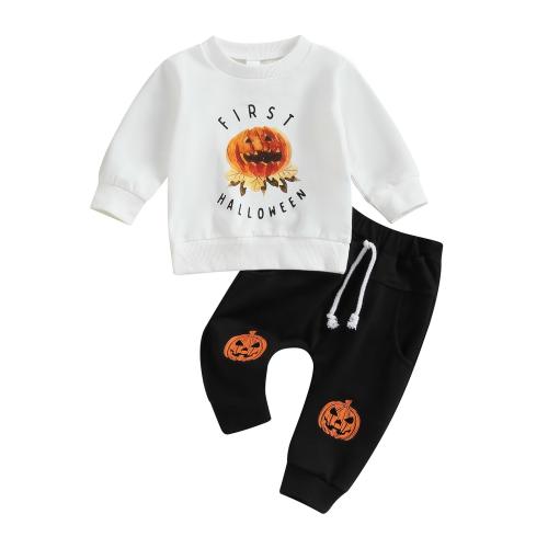 Cotton Boy Clothing Set Halloween Design & two piece Pants & top printed Pumpkin Pattern Set