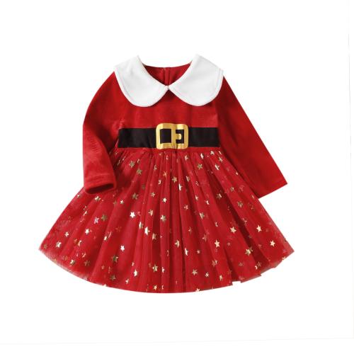 Cotton Princess Girl One-piece Dress large hem design patchwork Others red PC