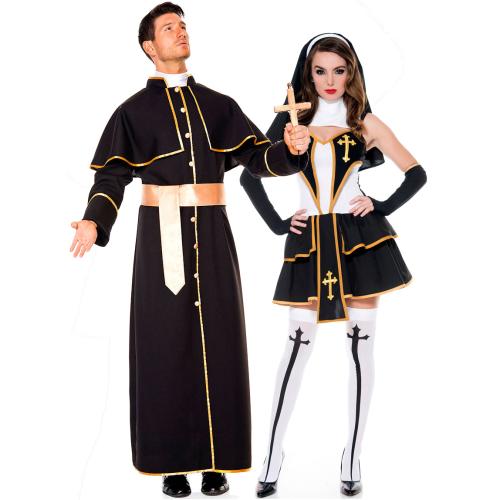 Polyester Couple Costume Halloween Design Solid black Set