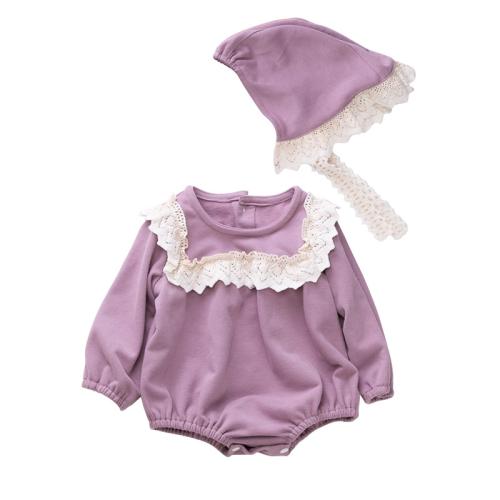 Cotton Slim Crawling Baby Suit & two piece Crawling Baby Suit & Hat patchwork Solid Set