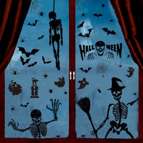 Paper & PVC Waterproof Wall Stickers Halloween Design & antistatic printed skull pattern black Set