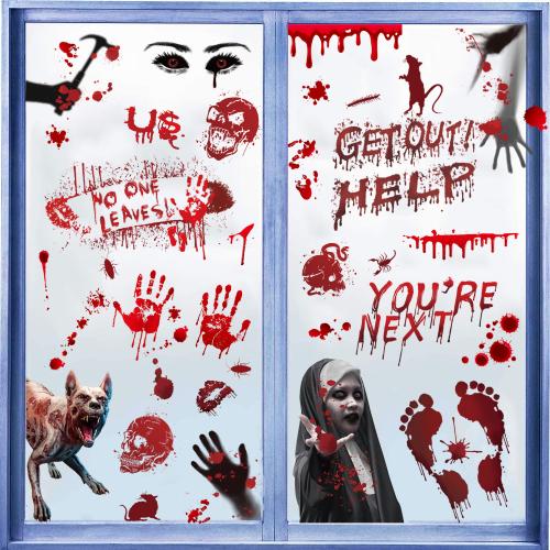 PVC Waterproof Wall Stickers Halloween Design printed red and black Set