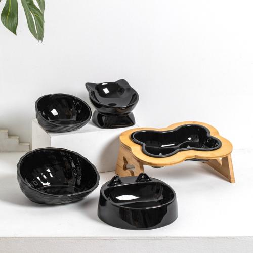 Wooden & Porcelain & Iron easy cleaning Pet Bowl black PC