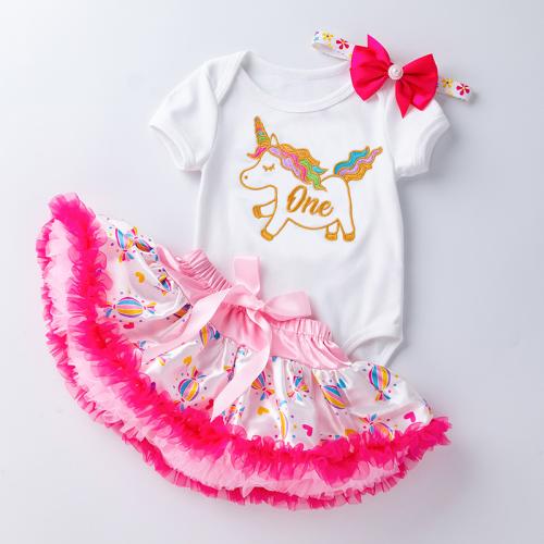 Cotton Girl Clothes Set & three piece Hair Band & skirt & top Solid Set