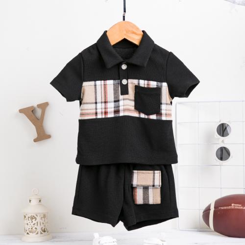 Cotton High Waist Boy Clothing Set & two piece Pants & top plaid black Set