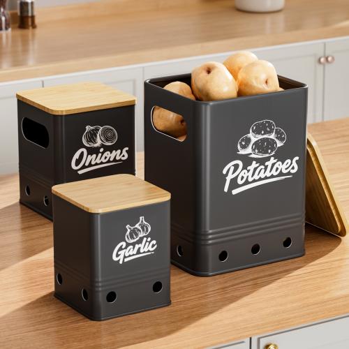 Galvanized Iron & Bamboo dampproof Storage Box tight seal & dustproof & three piece letter Set