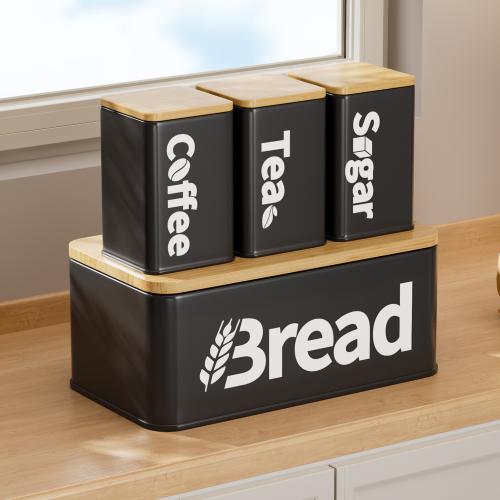 Galvanized Iron & Bamboo dampproof Storage Box tight seal & dustproof & four piece letter Set