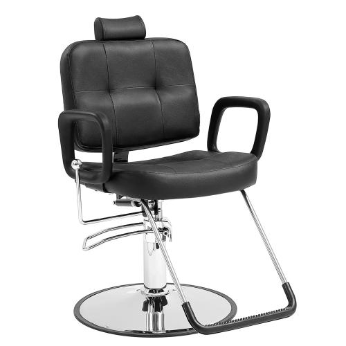 Sponge & Wood & Iron & PU Leather 360degree rotation & Soft Salon Chair adjustable Solid black PC