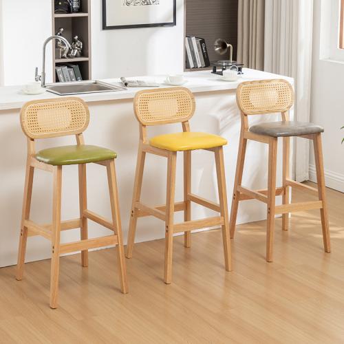 Waxed Leather & Linen & Sponge & Solid Wood Bar Stool durable PC