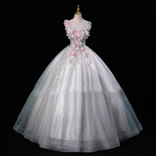 Polyester Robe longue de soirée Floral Blanc pièce