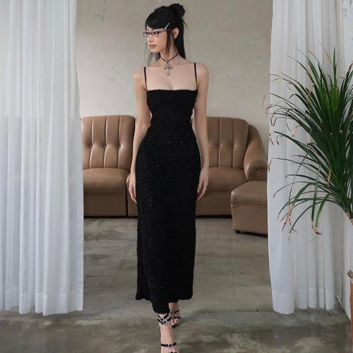 Polyester Waist-controlled & Slim & High Waist Sexy Sheath Dress backless patchwork Others black PC
