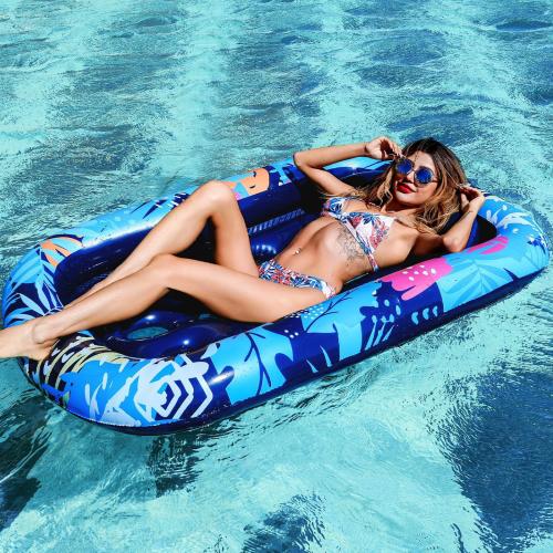 PVC Inflatable Floating Bed portable printed blue PC