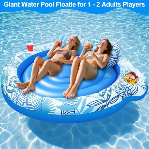 PVC Inflatable & foldable Floating Bed portable printed leaf pattern blue PC