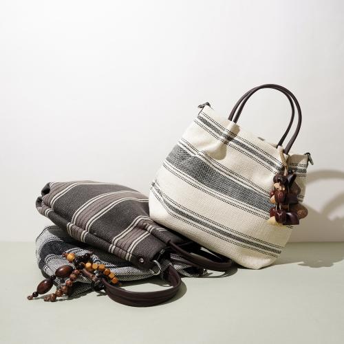 Polyester Cotton & Linen Handbag contrast color & portable striped PC