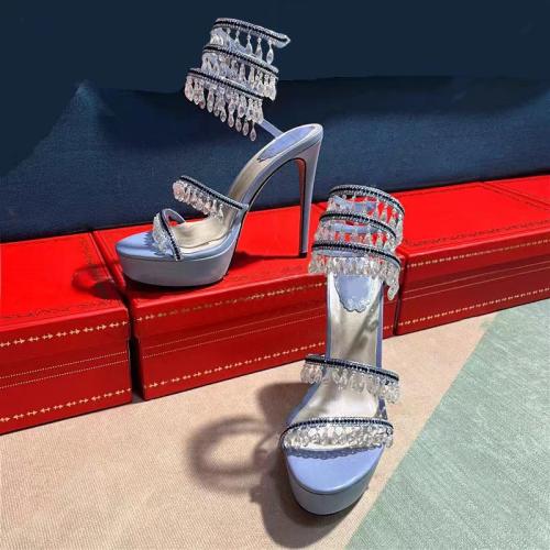 Silk Stiletto High-Heeled Shoes & with rhinestone Pair