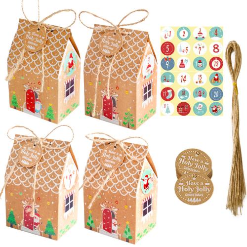 Papier vellum & Corde de chanvre Boîte de bonbons de Noël motif mixte plus de couleurs pour le choix Ensemble