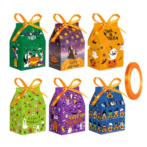 Cartulina Caja de caramelos de Halloween, patrón mixto, colores mezclados, 12PCs/Conjunto, Conjunto