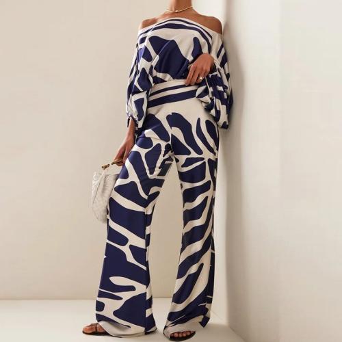 Polyester Ensemble occasionnel de femmes Pantalon long & Retour au début Imprimé couleur et motif différents pour le choix plus de couleurs pour le choix Ensemble