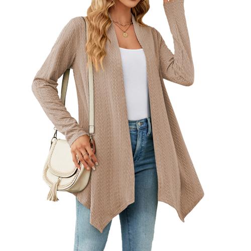 Colored Cotton & Polyester Women Long Cardigan irregular & loose Solid PC
