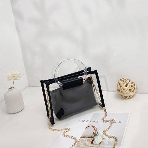 PU Leather Handbag with chain & attached with hanging strap Solid PC