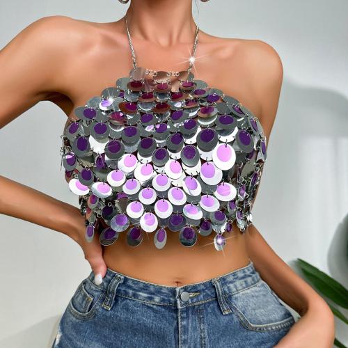 Plastik Pailletten Ärmelloses Nachtclub-Top, Patchwork, Lila, :, Stück