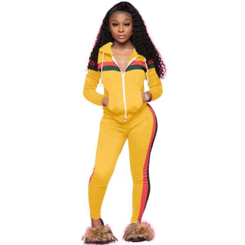 Polyester Plus Size Women Sportswear Set slimming & two piece Long Trousers & coat patchwork Set
