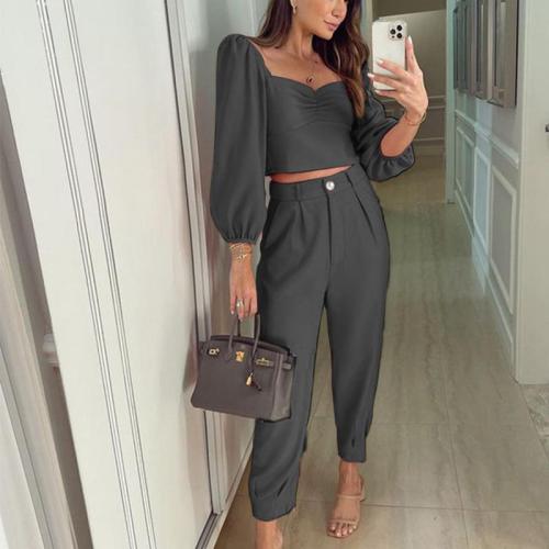 Poliéster Conjunto casual de las mujeres, Pantalones largos & parte superior, Sólido, más colores para elegir, Conjunto