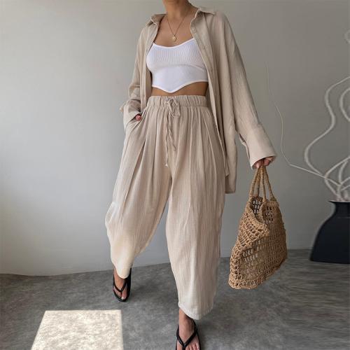 Tela de algodón Conjunto casual de las mujeres, Pantalones anchos & parte superior, Sólido, más colores para elegir, Conjunto