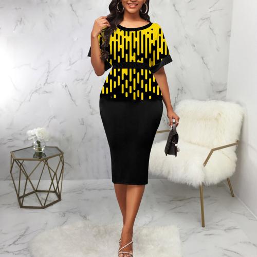 Polyester Slim One-piece Dress printed yellow PC