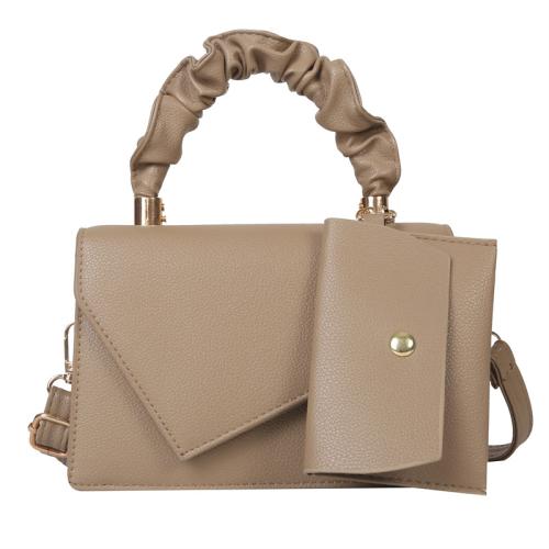 PU Leather Handbag soft surface & attached with hanging strap & two piece Solid PC