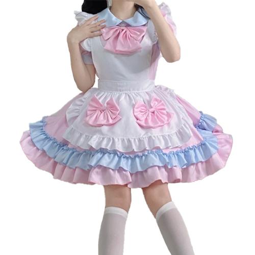 Cotton Sexy Maid Costume patchwork Others pink PC