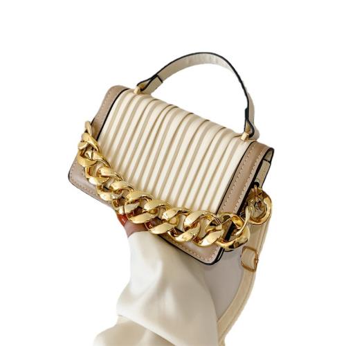 PU Leather Box Bag Handbag soft surface & attached with hanging strap PU Leather striped PC