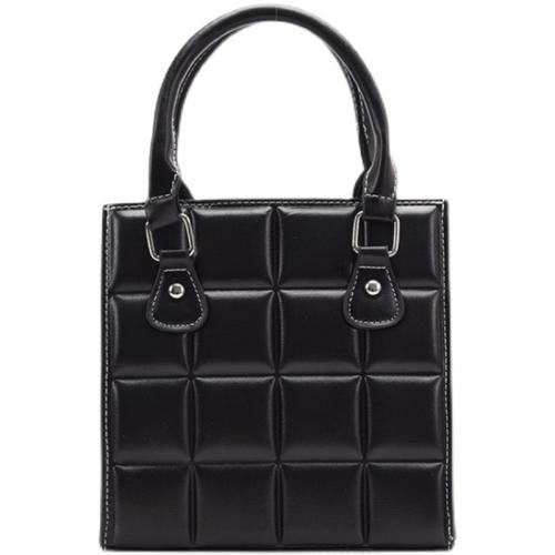 PU Leather Box Bag Handbag soft surface & attached with hanging strap plaid PC