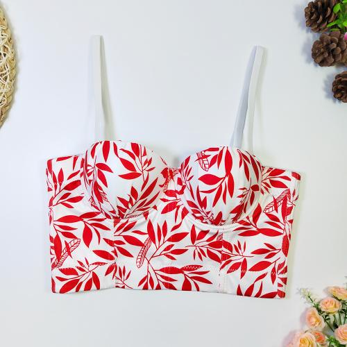 Polyester Camisole midriff-baring & skinny printed leaf pattern PC