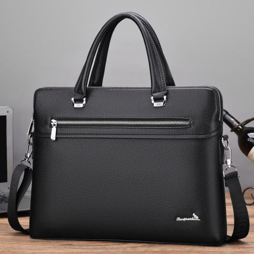 PU Leather & Polyester Briefcase large capacity & attached with hanging strap & waterproof Solid PC