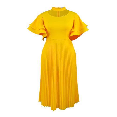 Polyester Slim & Plus Size One-piece Dress yellow PC