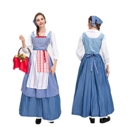 ポリエステル 女性メイドコスチューム パッチワーク 他 青 セット