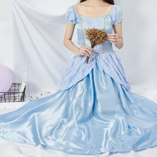 ポリエステル 女性プリンセスコスチューム パッチワーク 単色 青 一つ